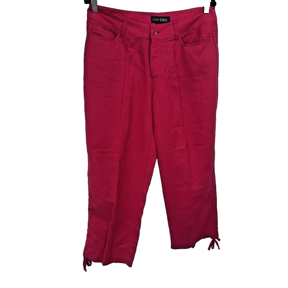 Lino USA curve hotpink cinched‎ tie pants Capri Ankle Linen 10W pocket Inseam 24